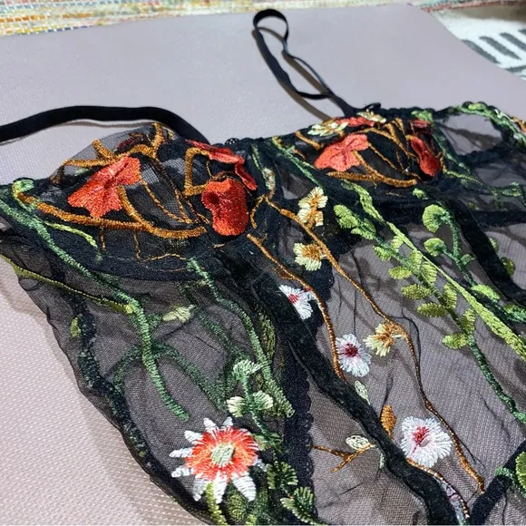 NEW Embroidered Floral Mesh Garden Luxury Lingerie Peekaboo Lace Bodysuit