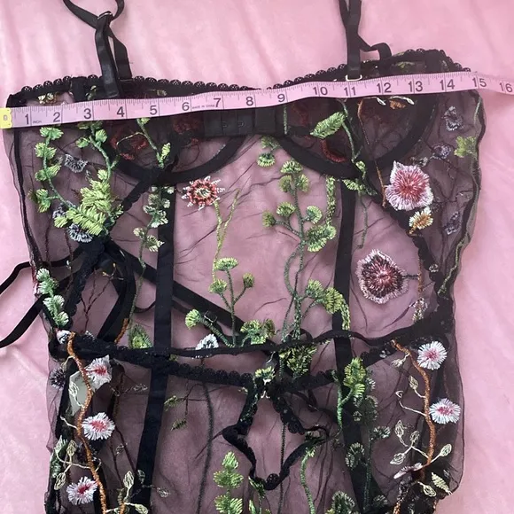 NEW Embroidered Floral Mesh Garden Luxury Lingerie Peekaboo Lace Bodysuit