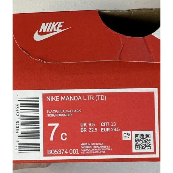 New NIKE Manoa Baby/Toddler Boot Black/Blk/Blk Leather Size 7C BQ5374