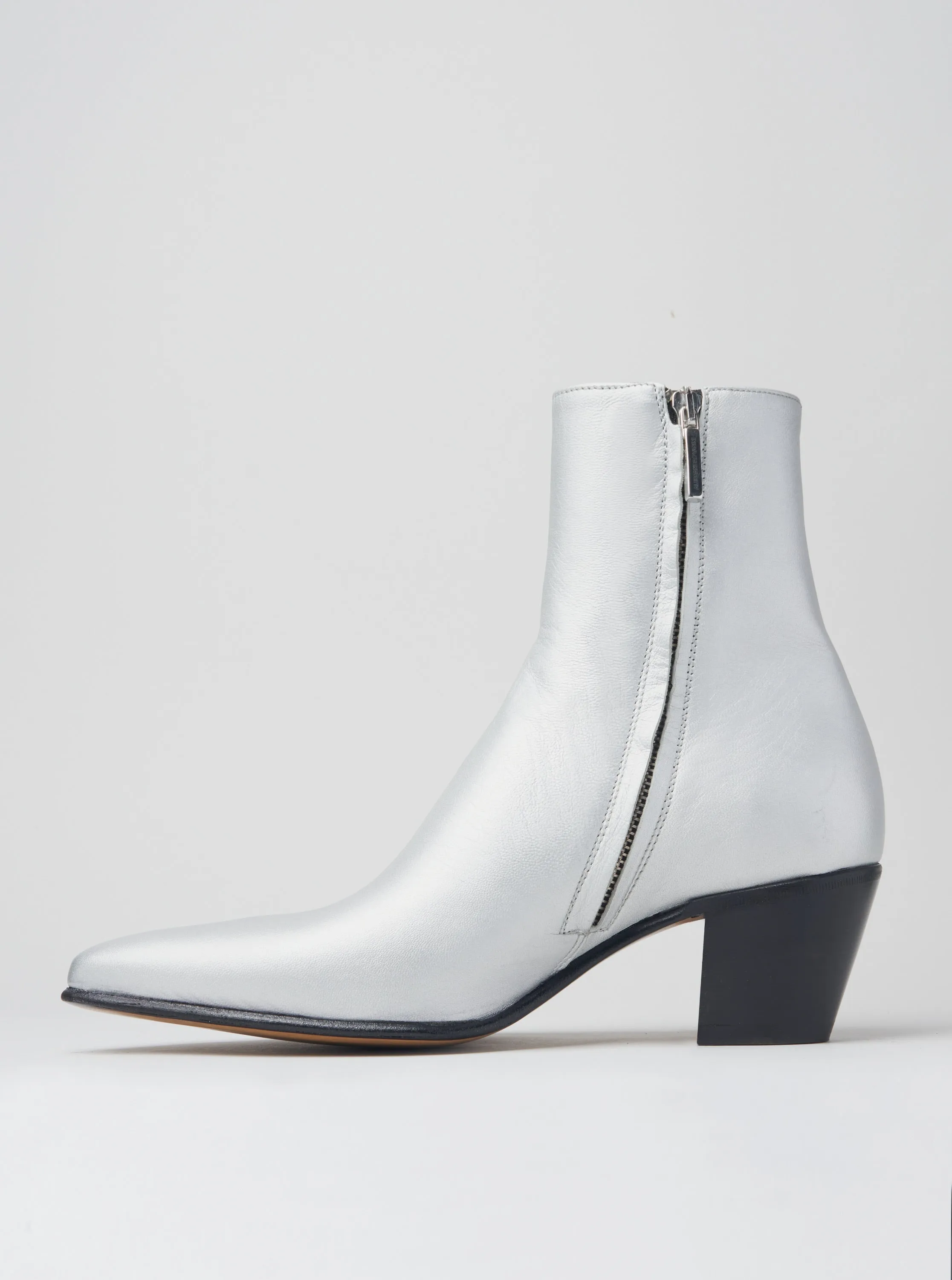 NICO 60MM ANKLE BOOT IN SILVER CALFSKIN