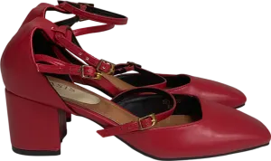 Oasis Red Venetian Square Toe Multi Mary Jane Block Heel Court Shoes UK 6 EU 39 👠