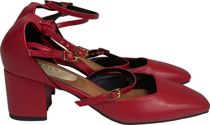 Oasis Red Venetian Square Toe Multi Mary Jane Block Heel Court Shoes UK 6 EU 39 👠