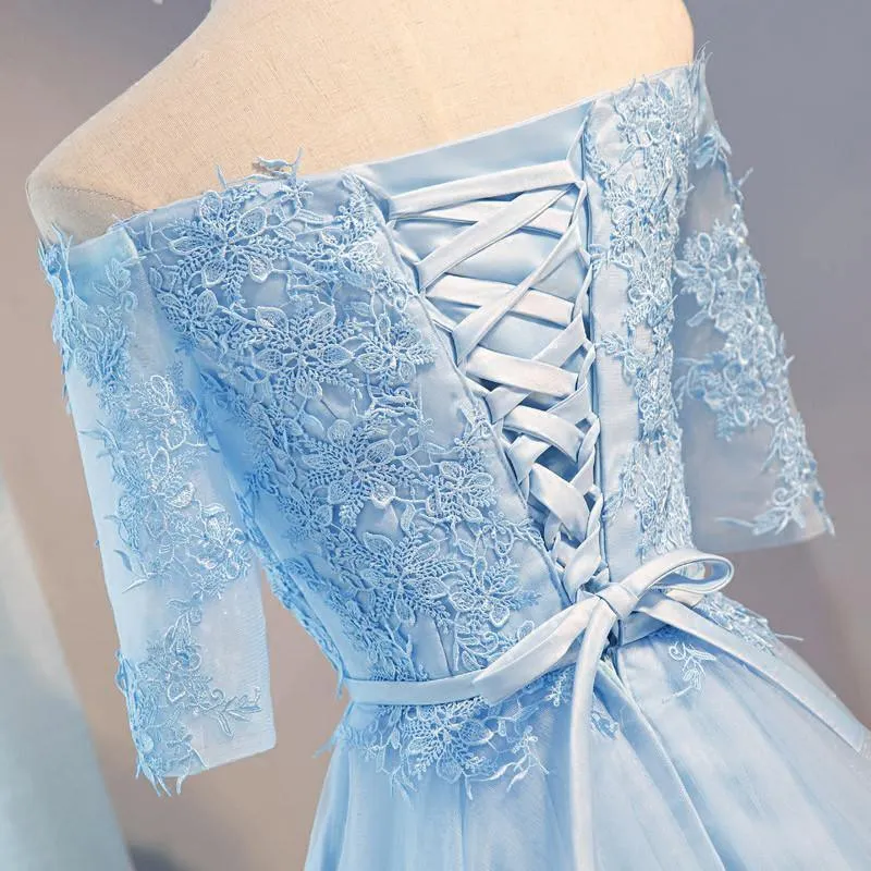 Off shoulder Half Sleeves Lace Appliqued Short Prom Dresses BD058