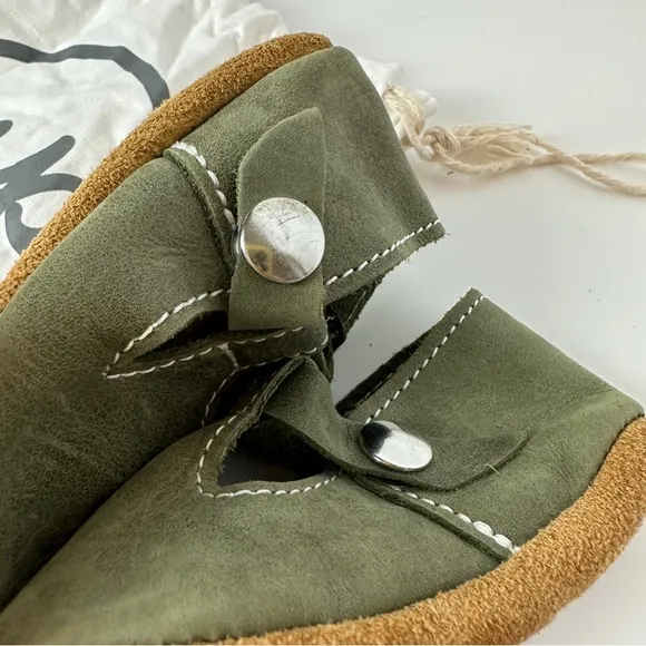 OLIVE Mon Petit Shoes Size 3 Green Baby‎ Toddler Shoes Handmade MPs