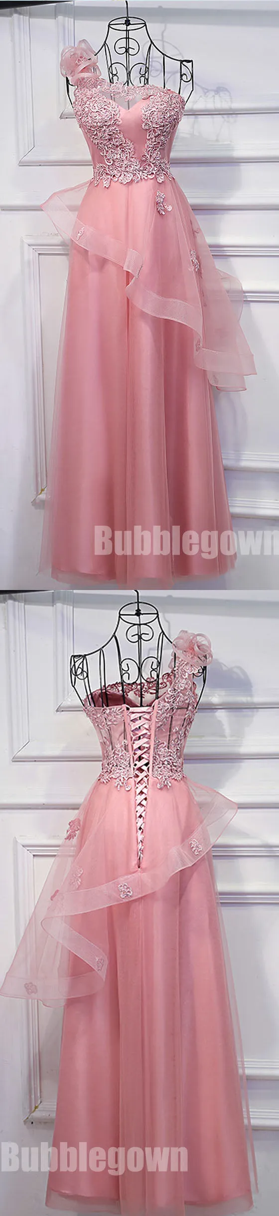 One Shoulder Unique Design Lace Up Back Cheap Long Prom Dresses, BGP011