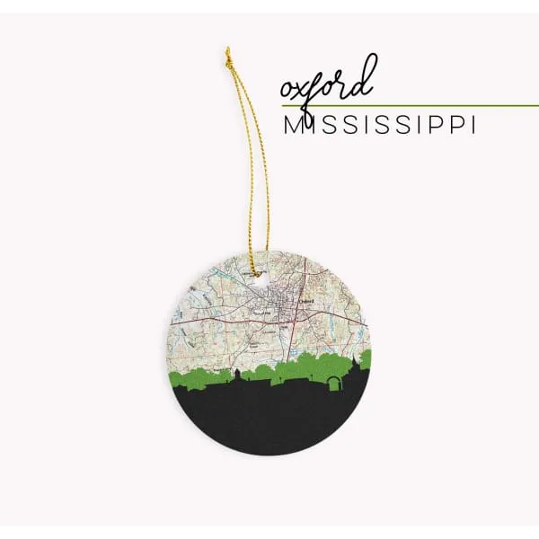 Oxford, Mississippi city skyline with vintage Oxford, Mississippi map