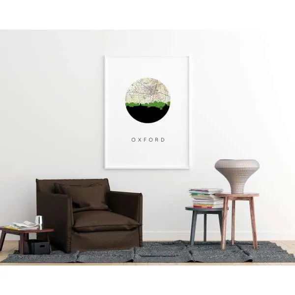 Oxford, Mississippi city skyline with vintage Oxford, Mississippi map