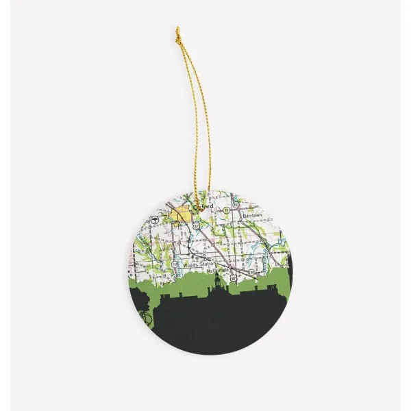 Oxford, Ohio city skyline with vintage Oxford, Ohio map