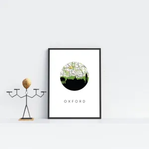 Oxford, Ohio city skyline with vintage Oxford, Ohio map