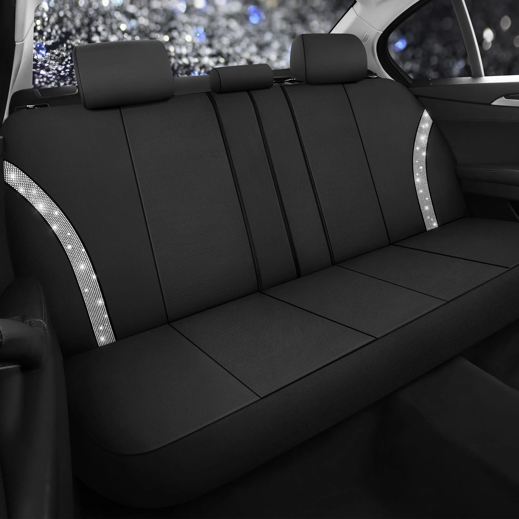 Pariitadin Car Rhinestone Leather Seat Covers Set for Cute Women, Universal - Silver Diamond