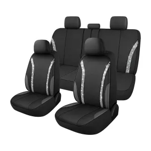 Pariitadin Car Rhinestone Leather Seat Covers Set for Cute Women, Universal - Silver Diamond