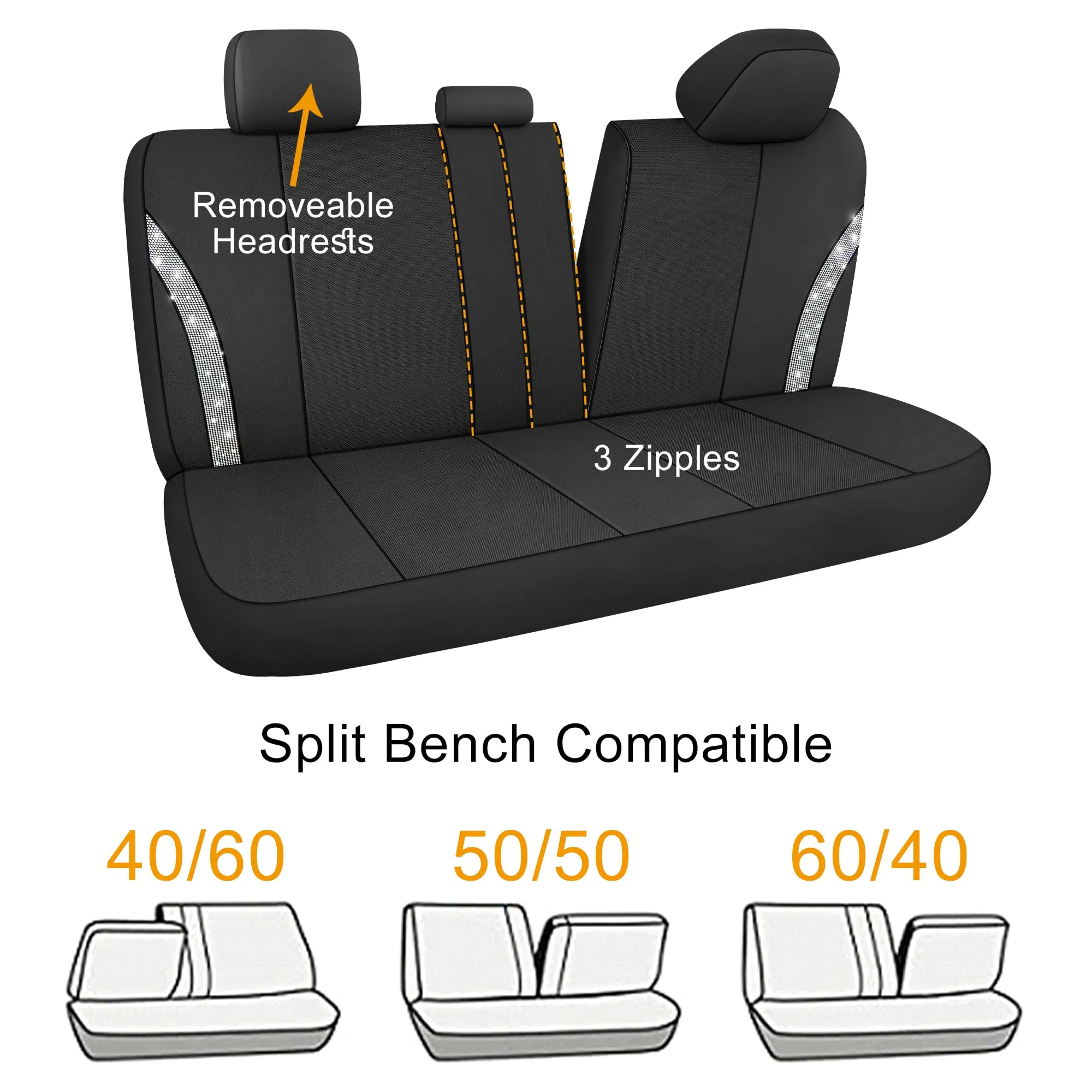 Pariitadin Car Rhinestone Leather Seat Covers Set for Cute Women, Universal - Silver Diamond