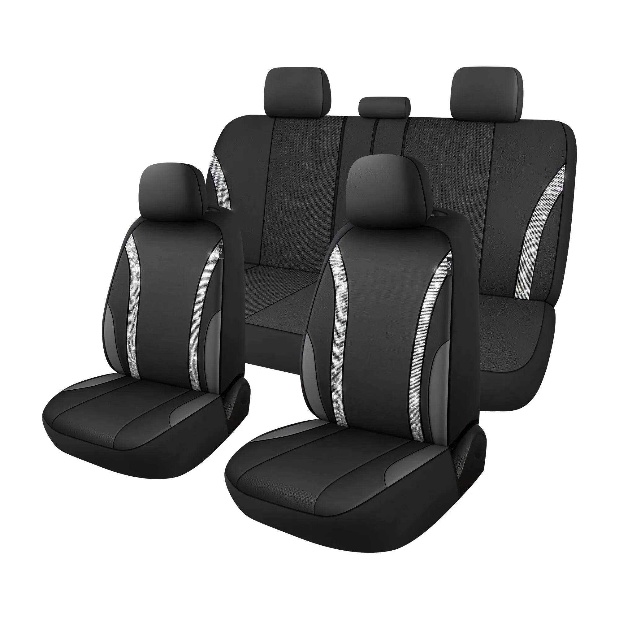Pariitadin Car Rhinestone Leather Seat Covers Set for Cute Women, Universal - Silver Diamond