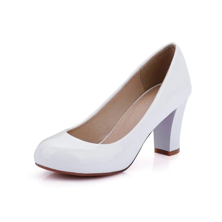 Patent Leather Chunky High Heel Shoes Woman 6425