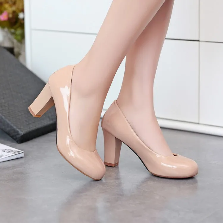 Patent Leather Chunky High Heel Shoes Woman 6425