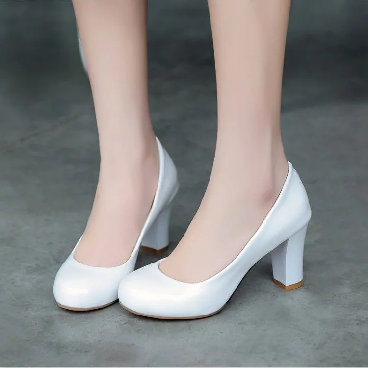 Patent Leather Chunky High Heel Shoes Woman 6425