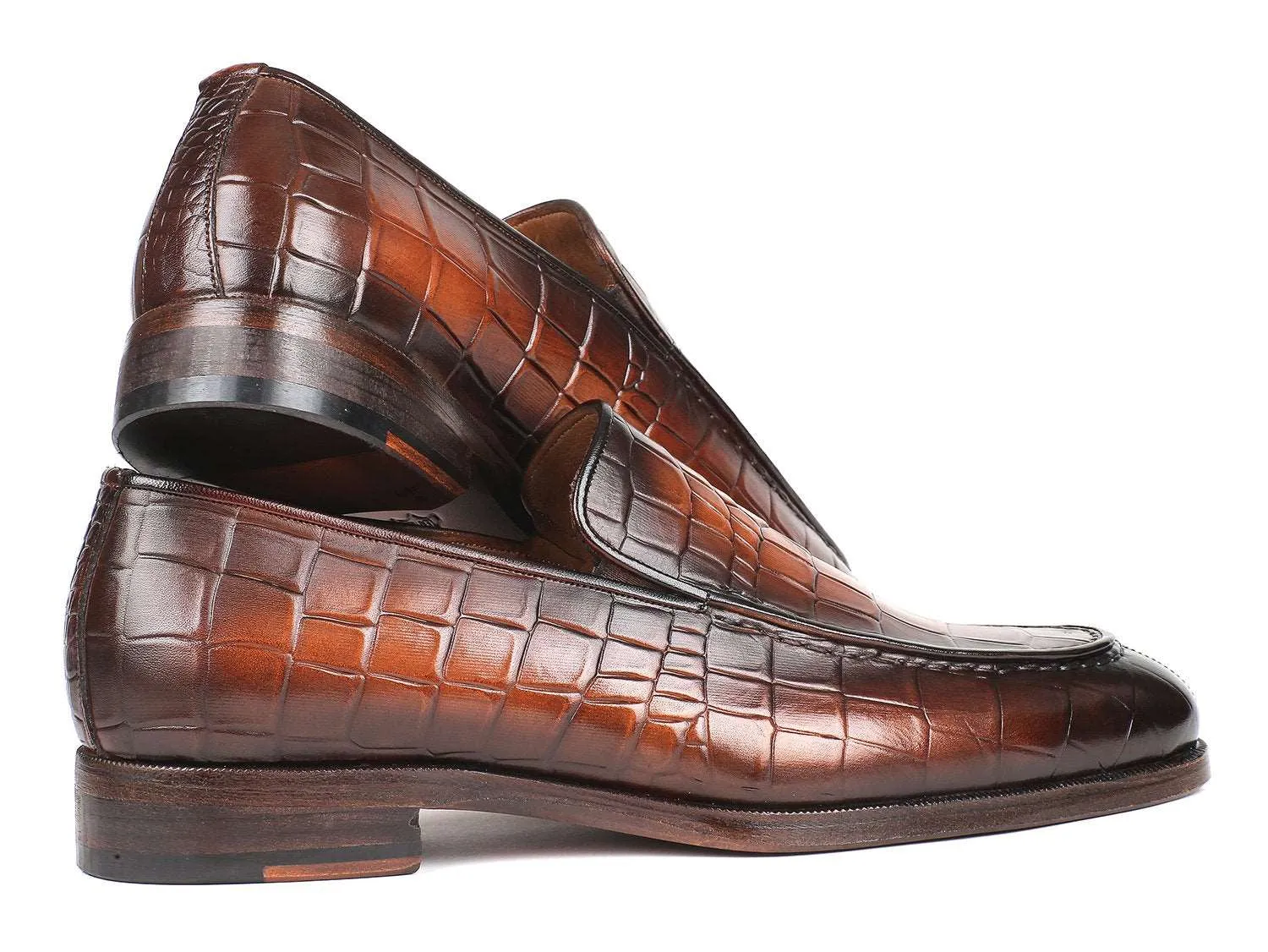 Paul Parkman Crocodile Embossed Brown Burnished Loafer