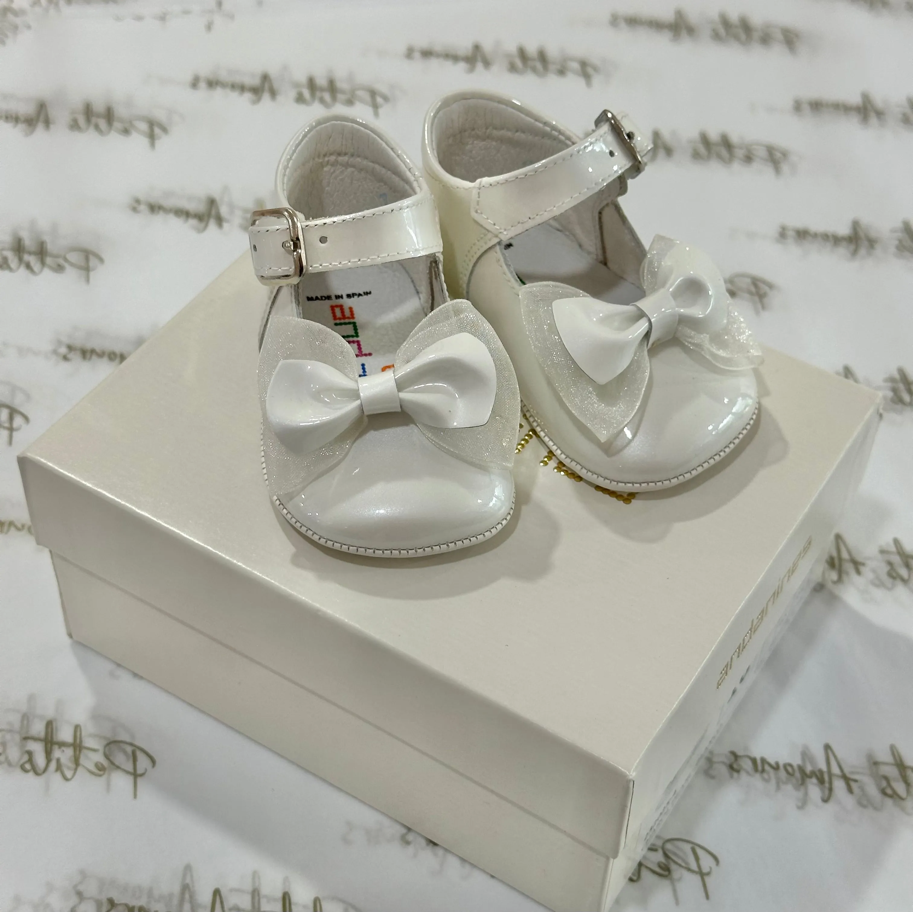 Pearl Bow Patent Pram Shoes