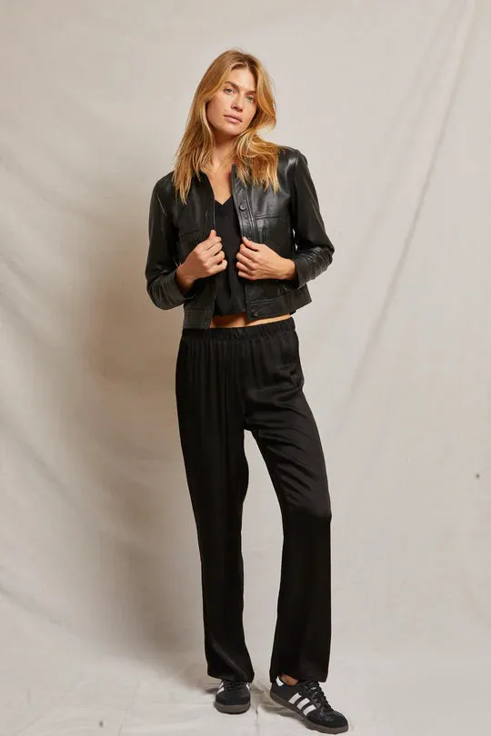 Perfect White Tee Camille Luxe Satin Pant True Black