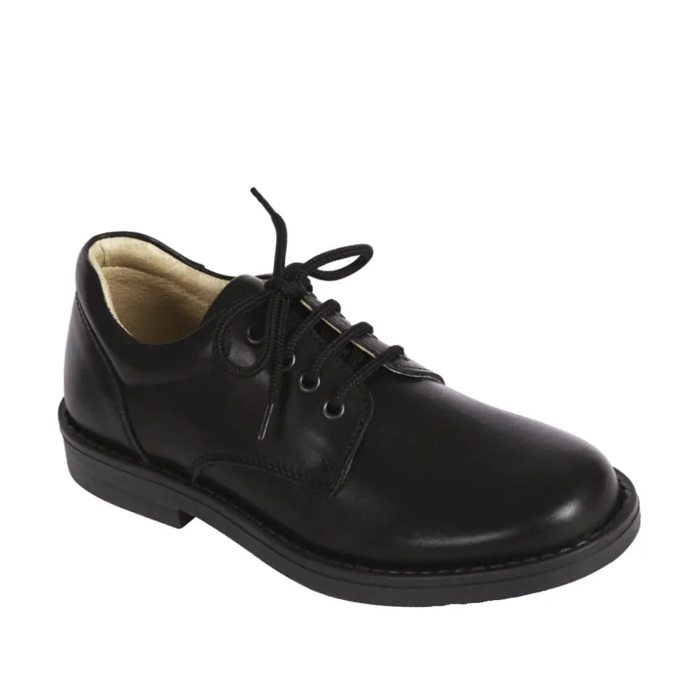 Petasil Marcus - Black Plain Leather Lace up School Shoe