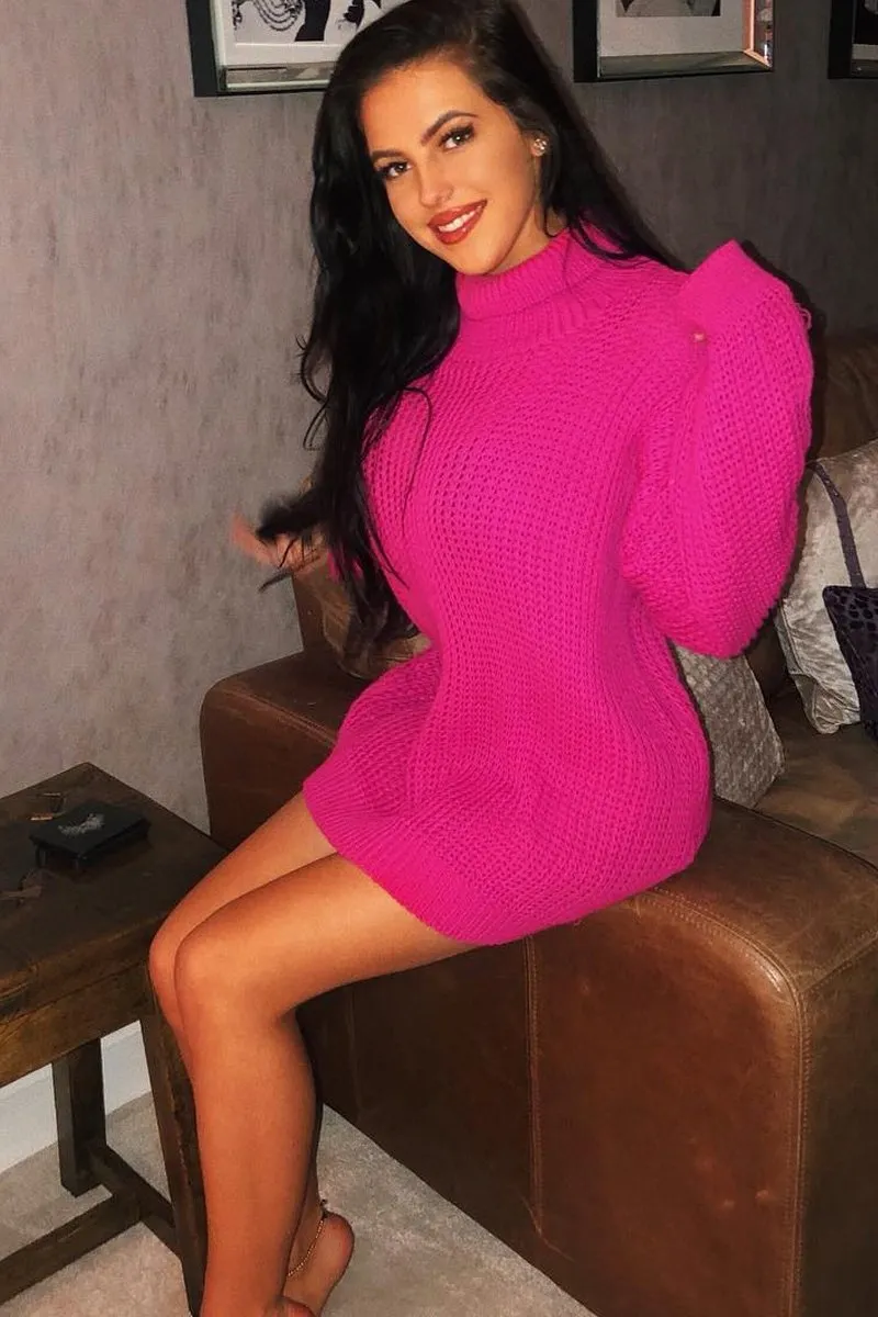 Pink Chunky Knit Jumper Dress - Maci