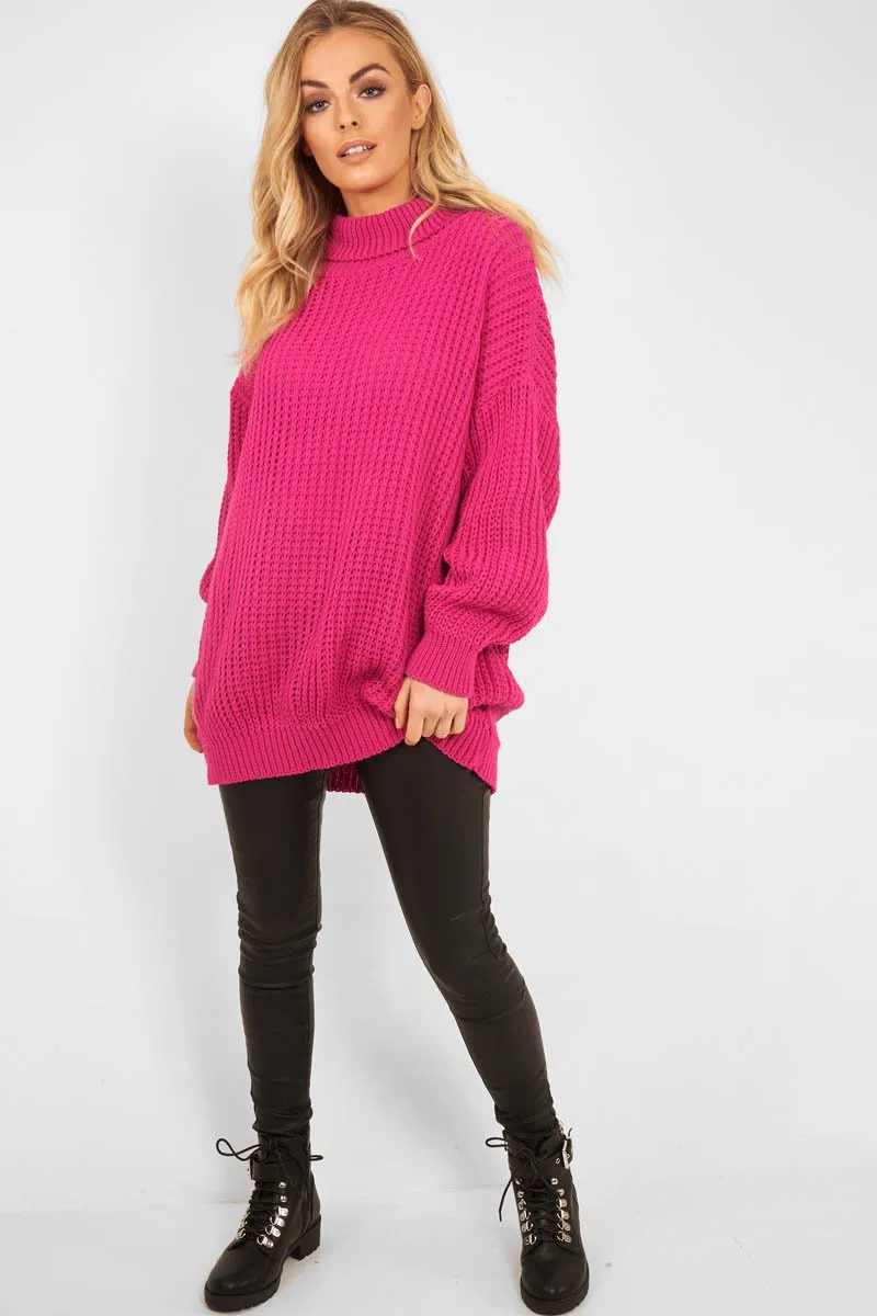Pink Chunky Knit Jumper Dress - Maci