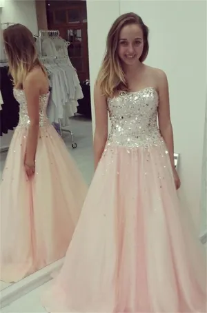 Pink Sweetheart Lace Up A-line Handmade Girly Prom Dress K732