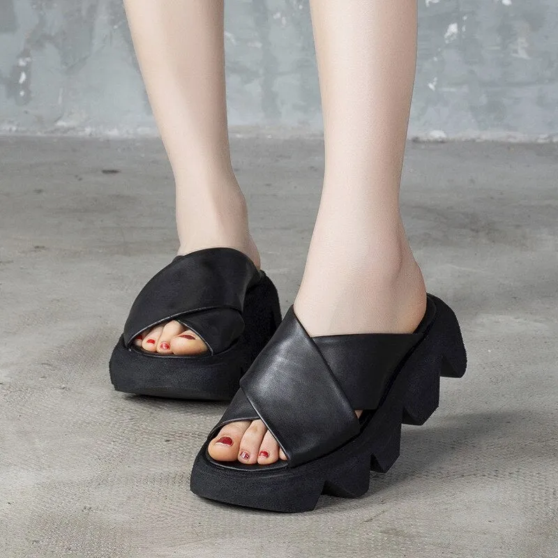 Platform Slippers Handmade Concise Ladies