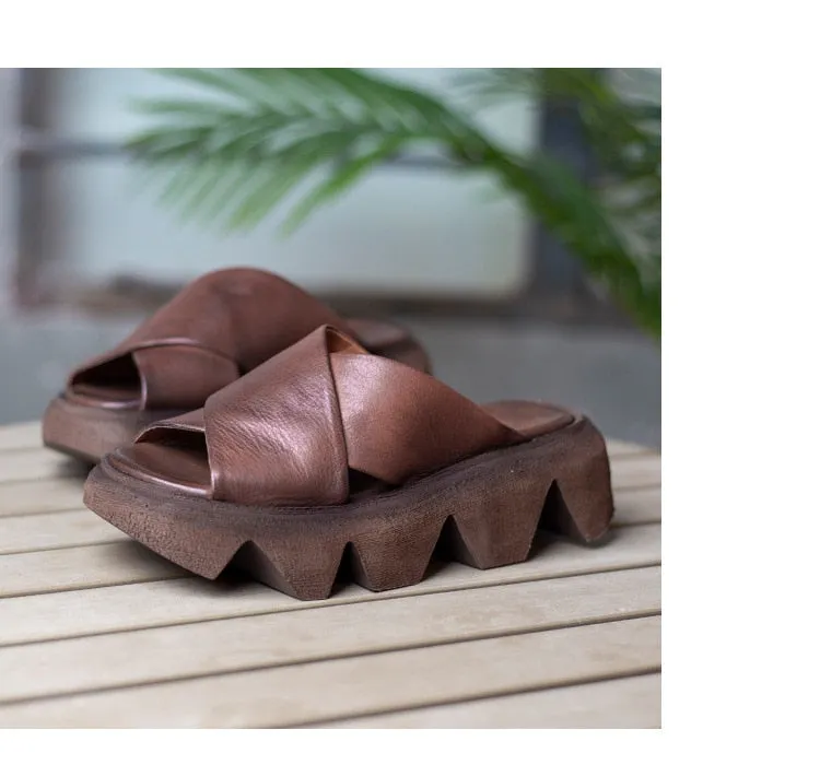 Platform Slippers Handmade Concise Ladies