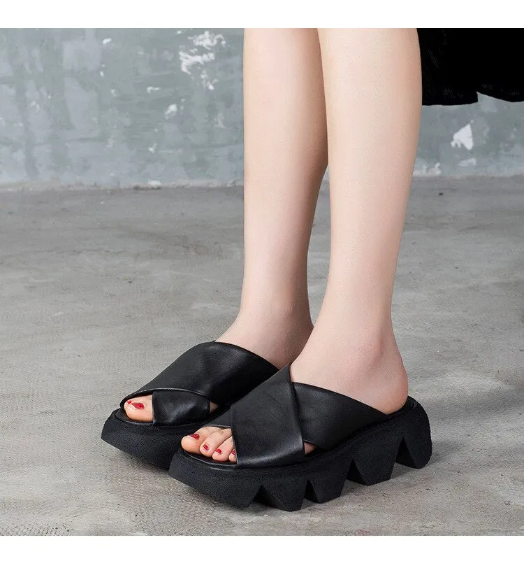 Platform Slippers Handmade Concise Ladies