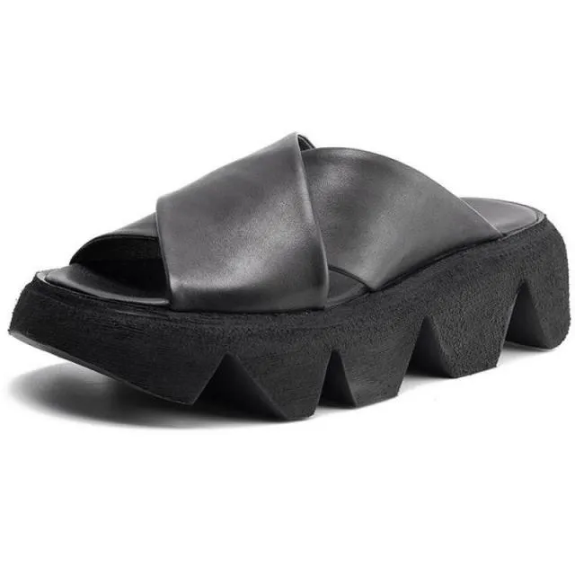 Platform Slippers Handmade Concise Ladies