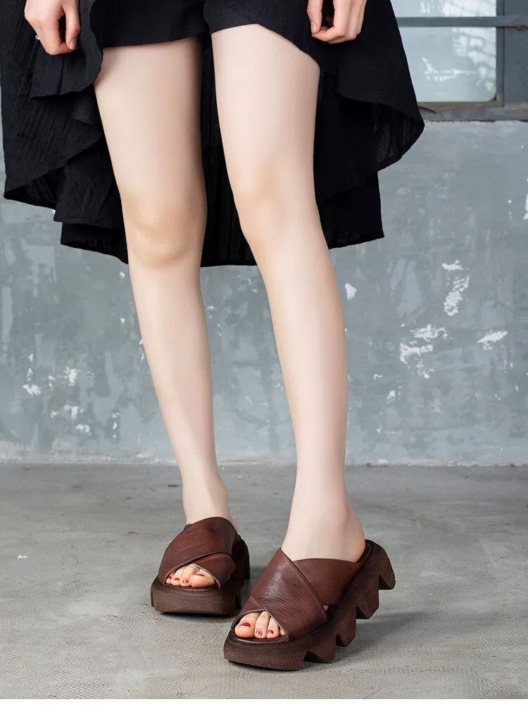 Platform Slippers Handmade Concise Ladies