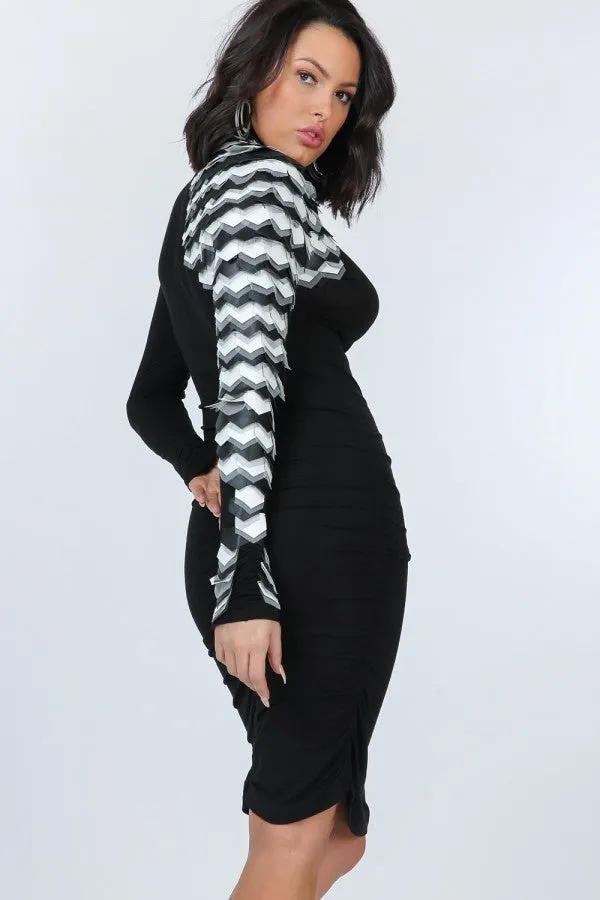 Plus Size Faux Leather Scale Sleeve Bodycon Dress.