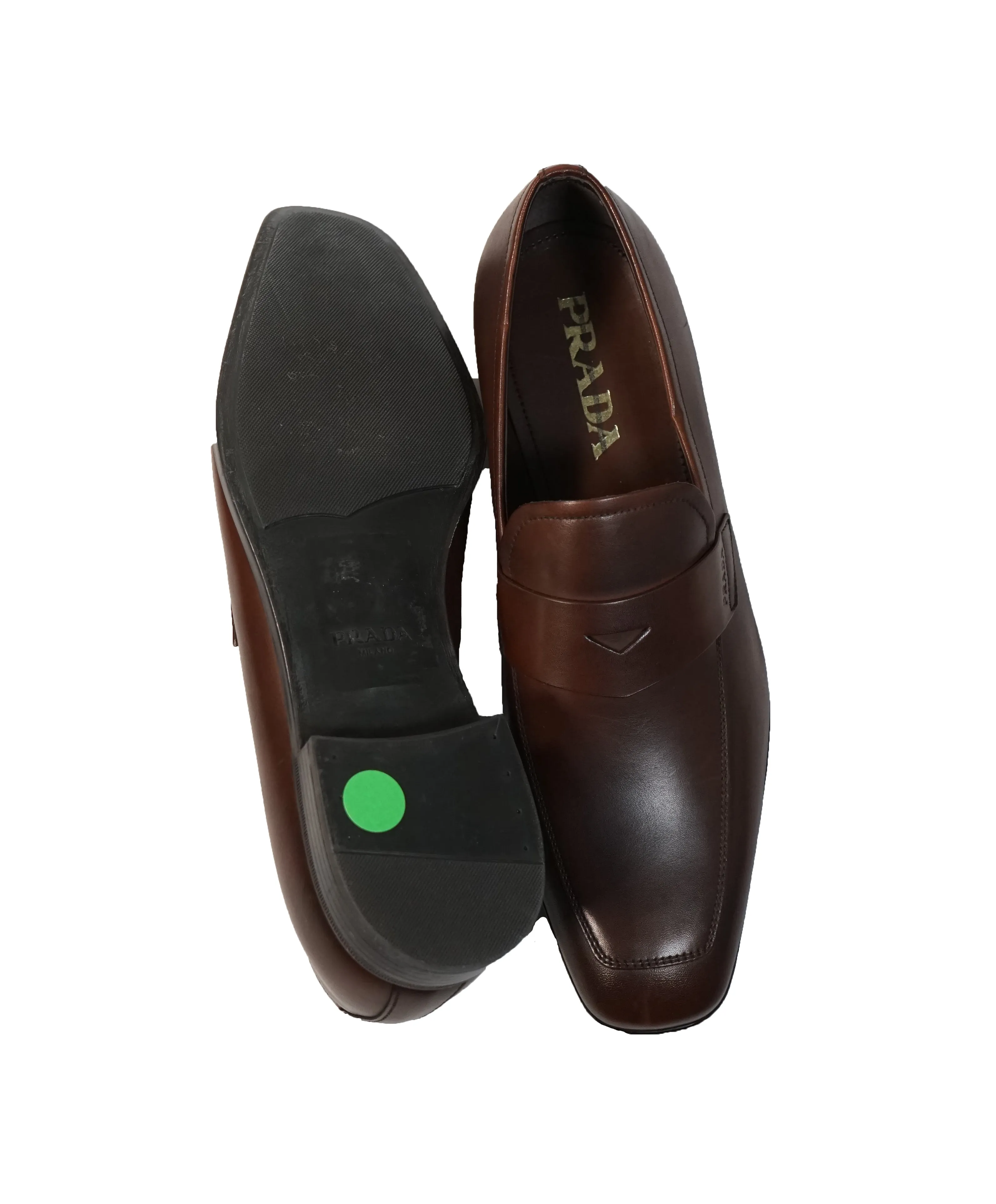 PRADA - Asymmetrical Logo Penny Loafers Brown - 8US