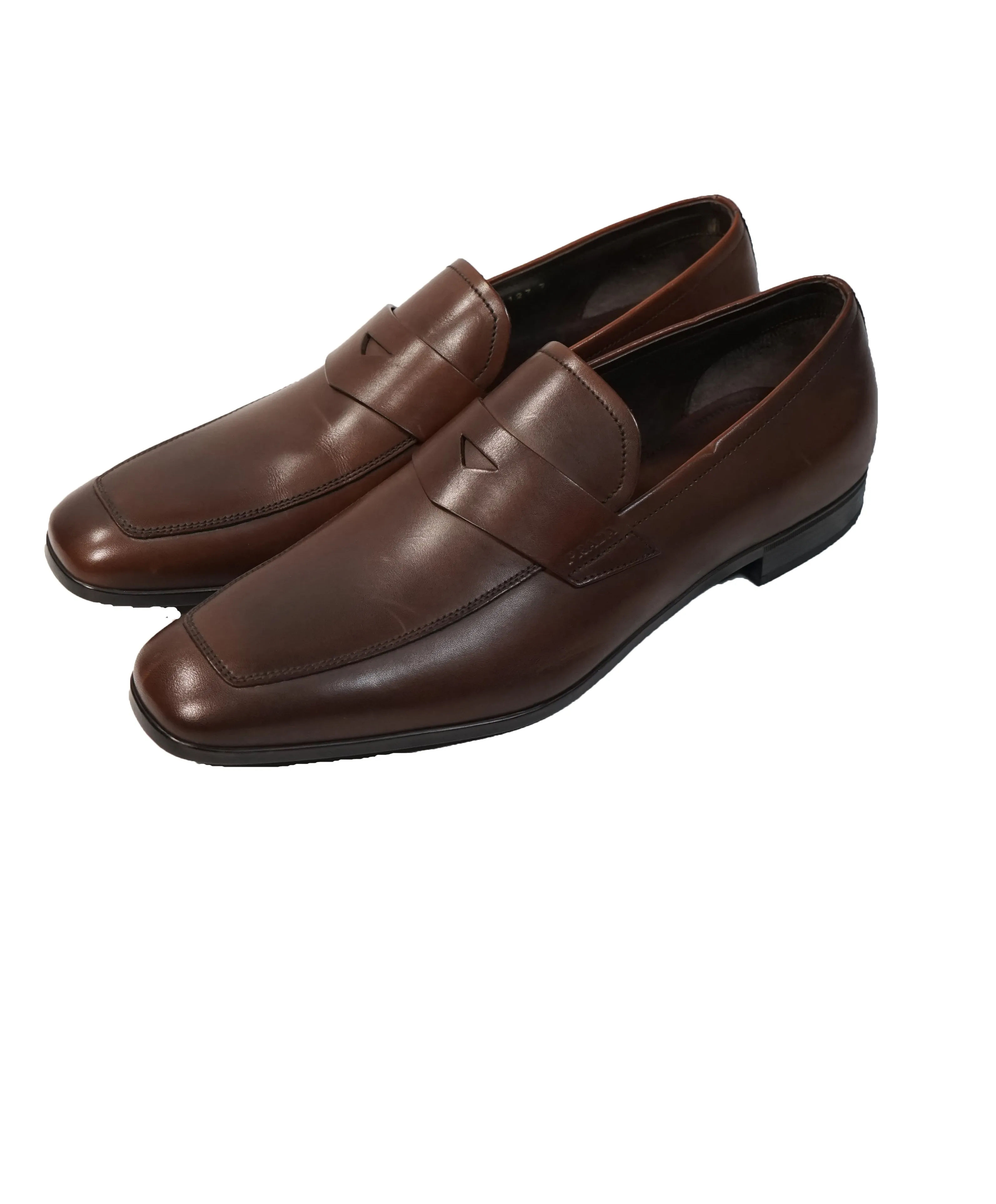 PRADA - Asymmetrical Logo Penny Loafers Brown - 8US