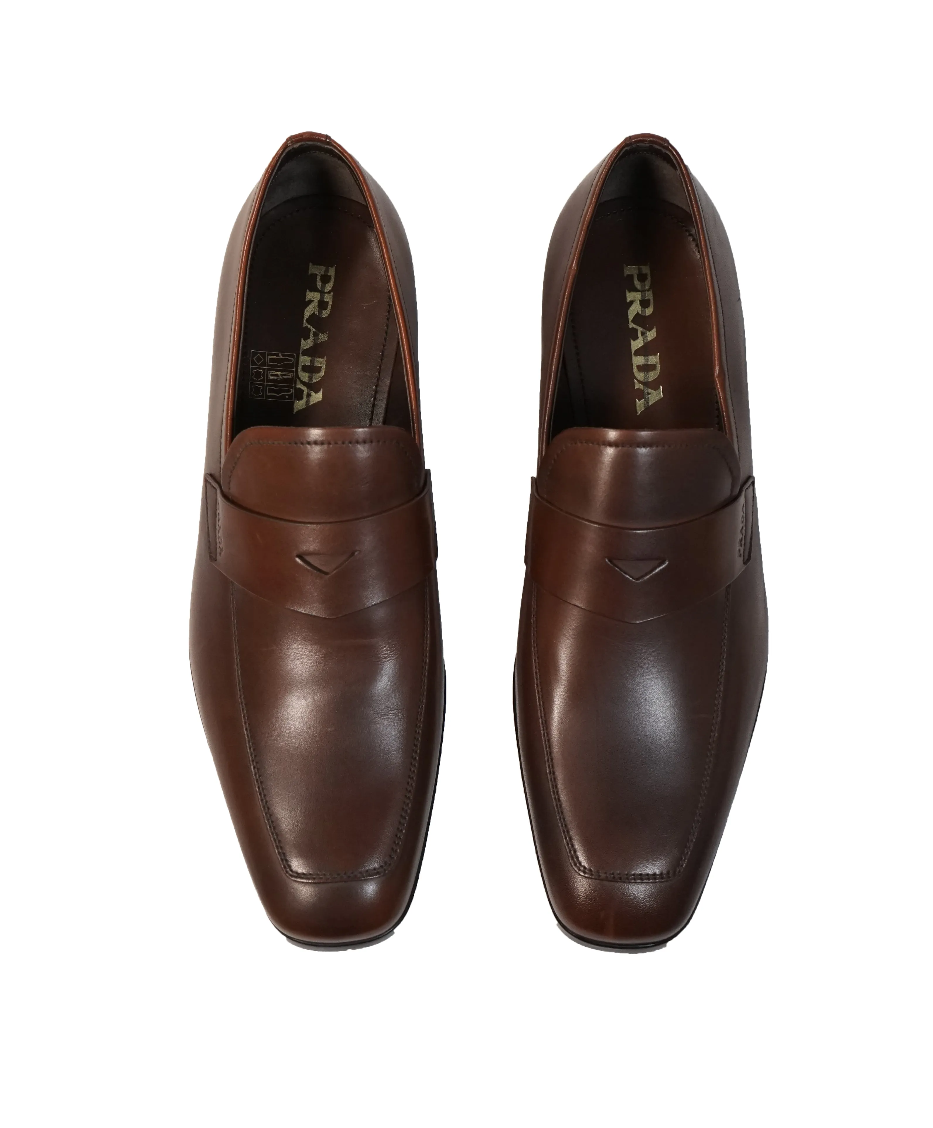 PRADA - Asymmetrical Logo Penny Loafers Brown - 8US