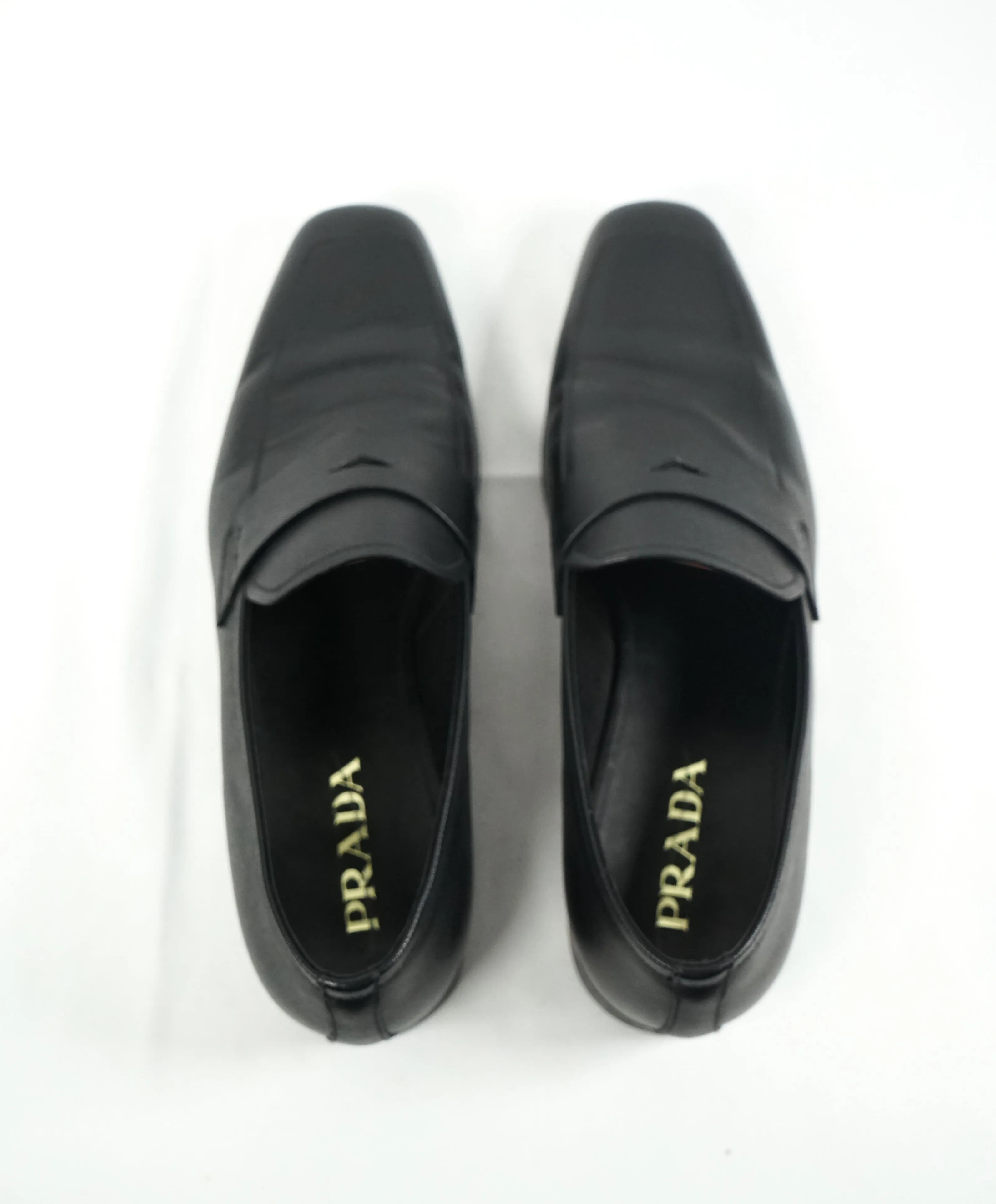 PRADA - Asymmetrical Saffiano Leather Logo Penny Loafers Black - 11US