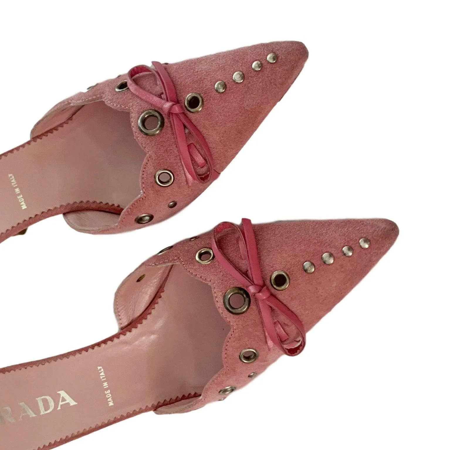 Prada Pink Suede Logo Kitten Heels