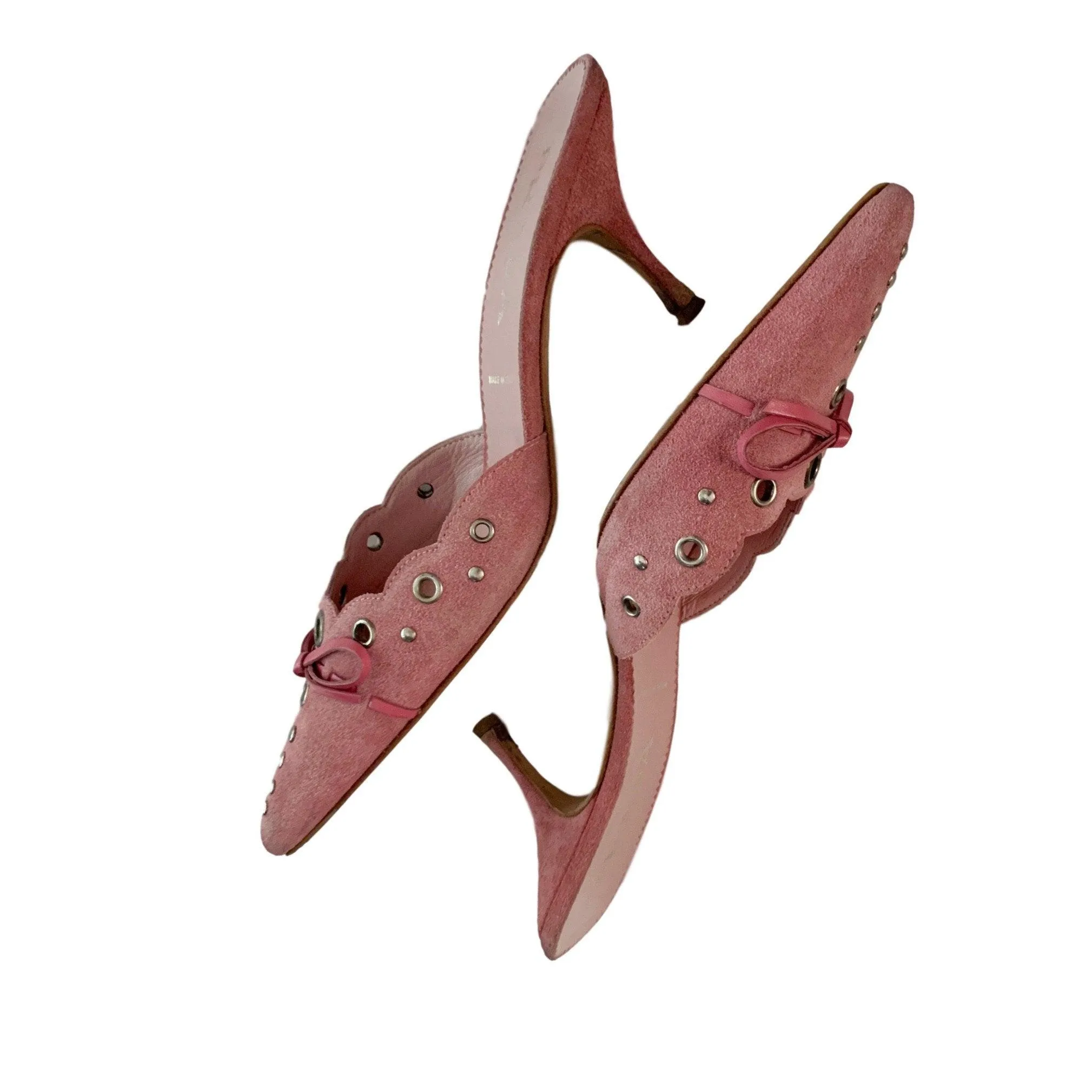 Prada Pink Suede Logo Kitten Heels