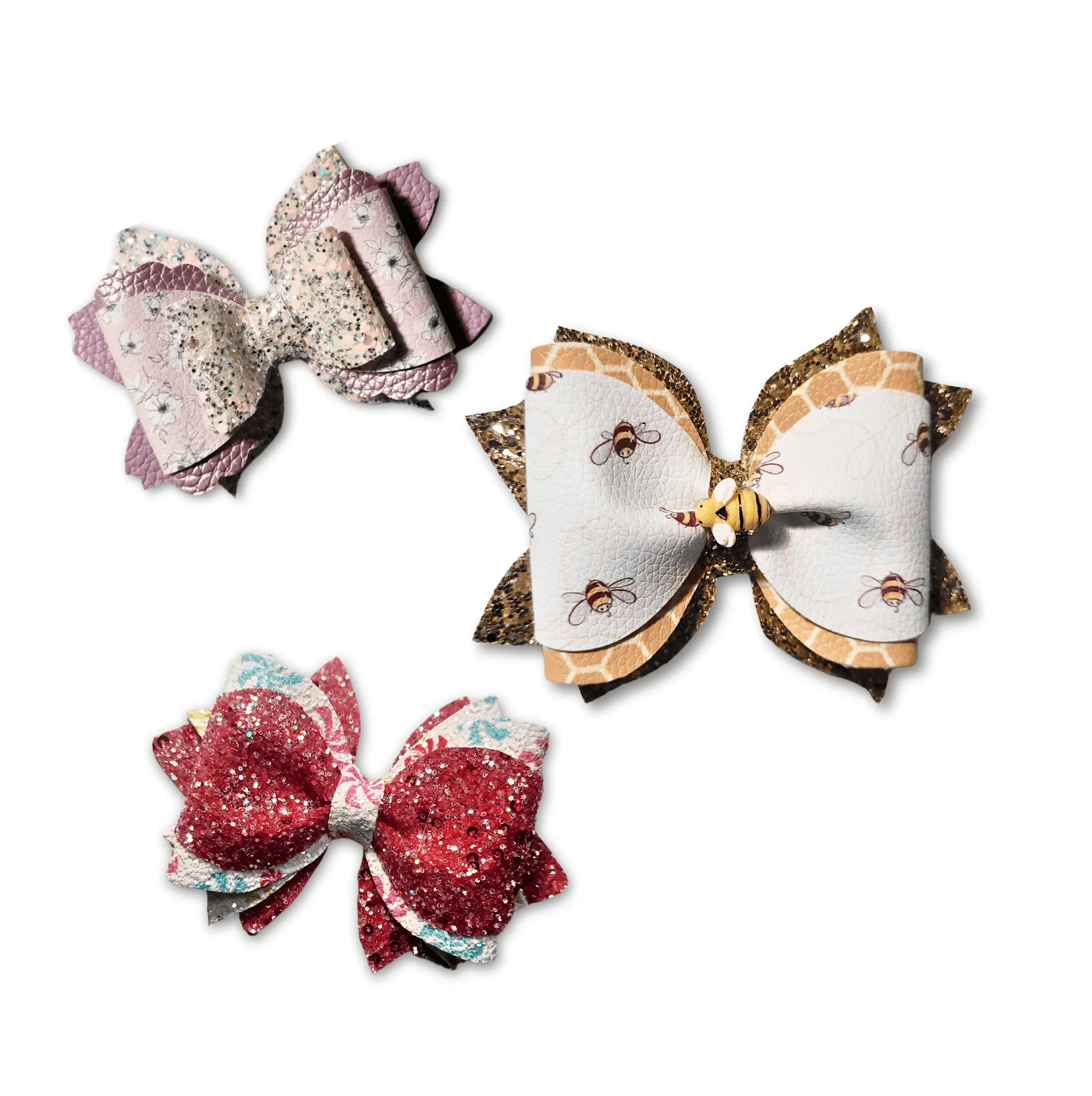 Purple Flower Leather Glitter Hair Bow