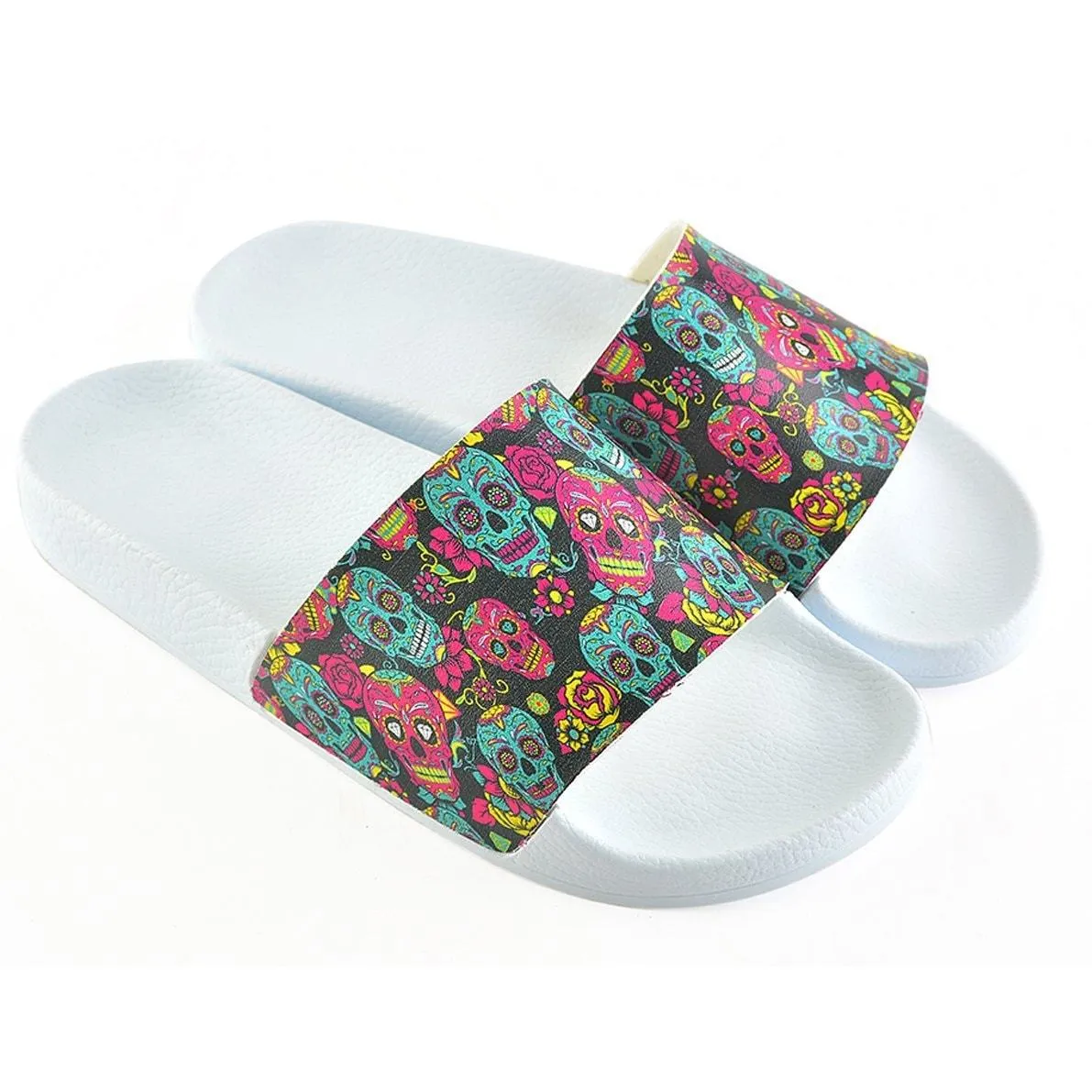 Purple Flowered and Purple Sweet Dry Skull Patterned Sandal - CAP106