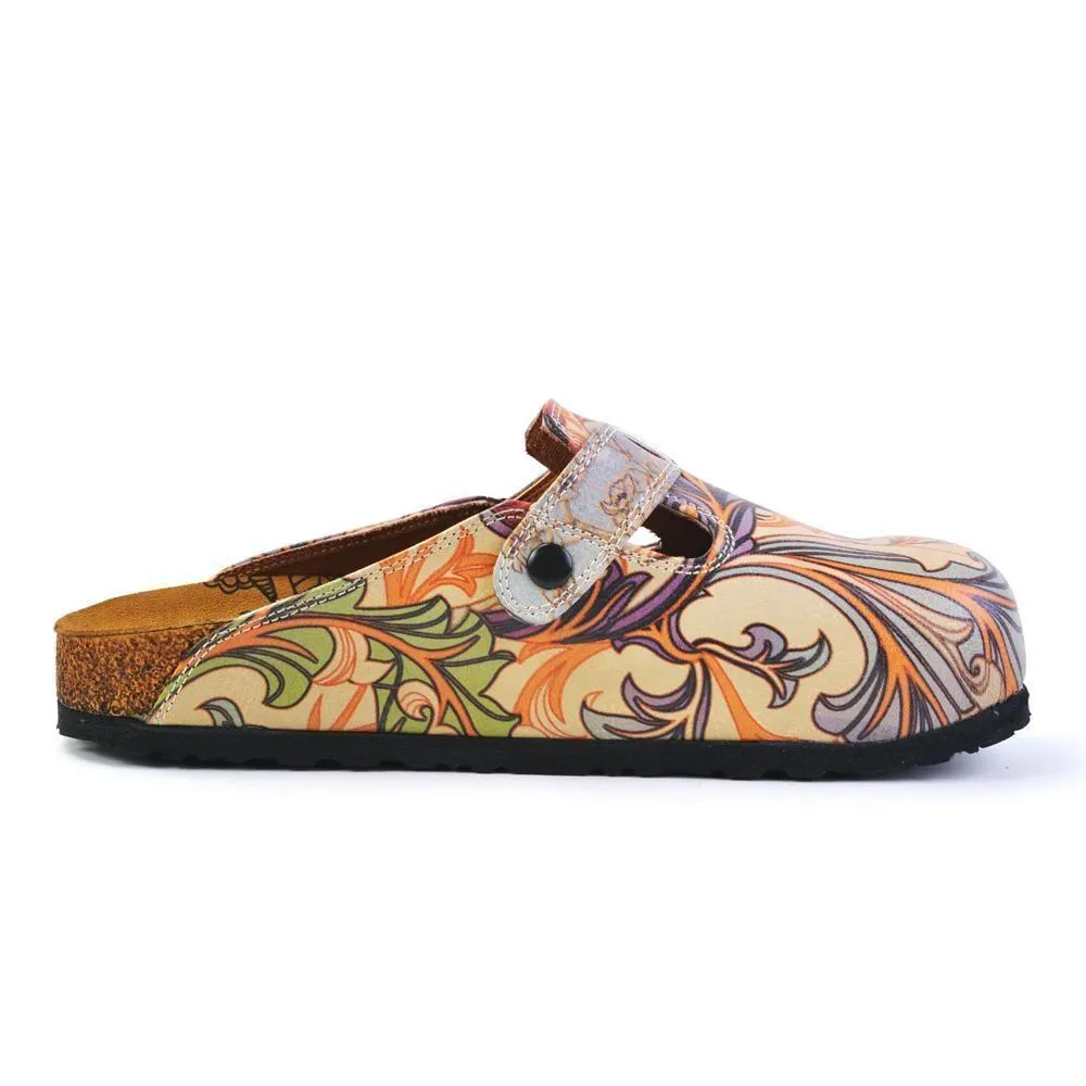 Purple, Pink, Orage Flowers and Green Leaf Patterned Clogs - CAL371