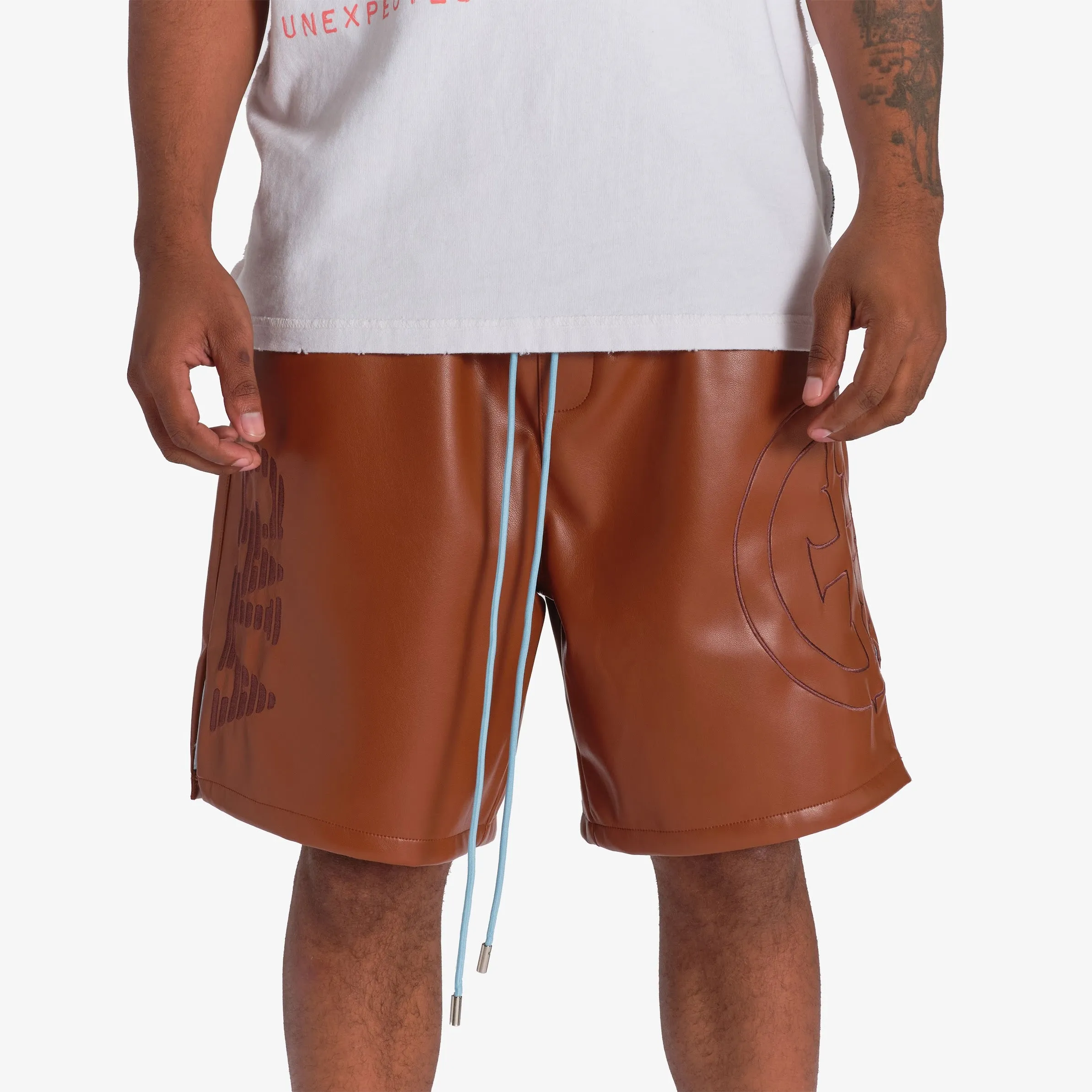 "DELIRIOUS" LEATHER SHORTS (BROWN)