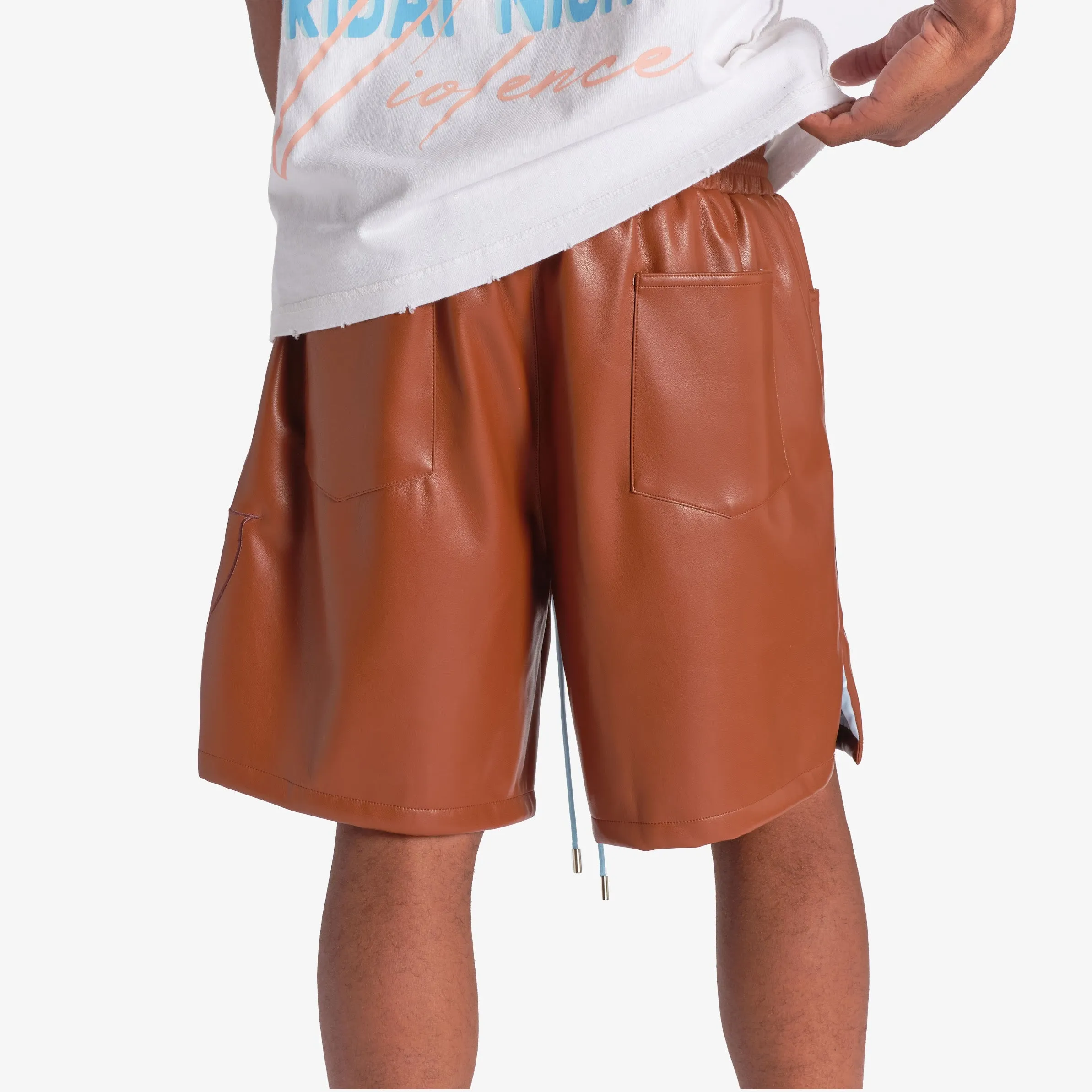 "DELIRIOUS" LEATHER SHORTS (BROWN)