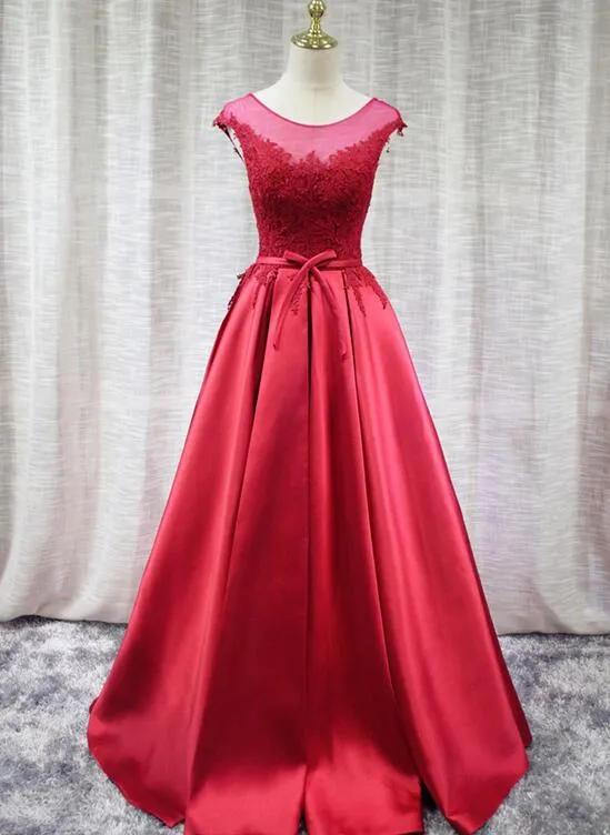 Red High Quality Handmade Satin Long Prom Dress , Charming Satin Party Dress