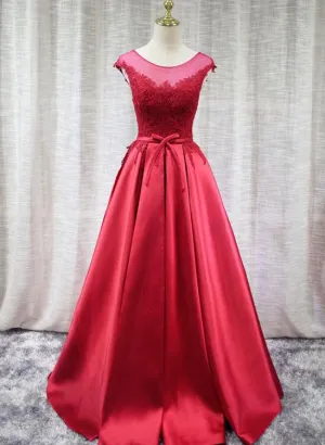 Red High Quality Handmade Satin Long Prom Dress , Charming Satin Party Dress