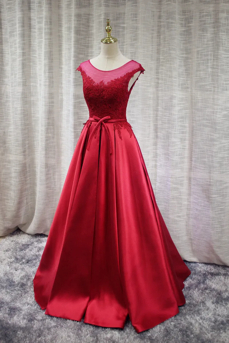 Red High Quality Handmade Satin Long Prom Dress , Charming Satin Party Dress