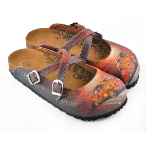 Red, Orange Flowers Car Patterned Clogs - CAL121