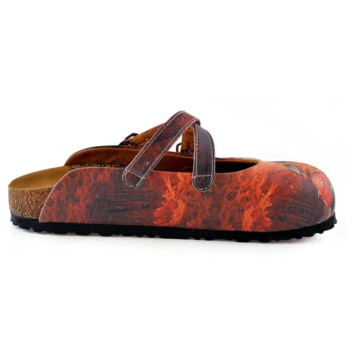 Red, Orange Flowers Car Patterned Clogs - CAL121