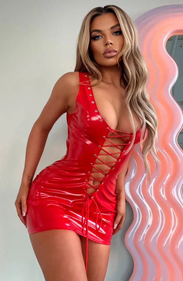 Red vinyl lace-up dress - Next Up!
